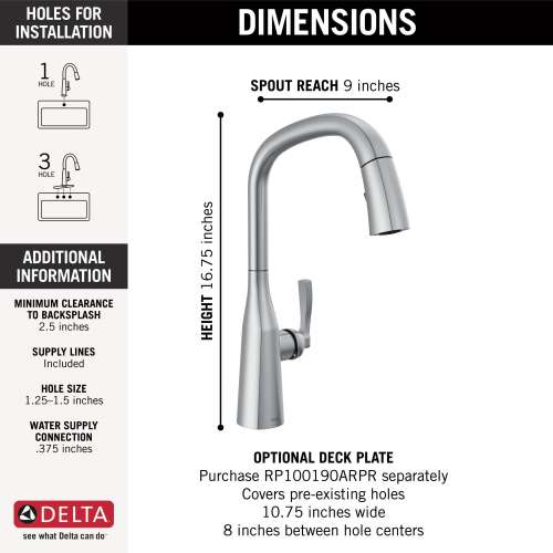 9176-AR-PR-DST Stryke Single Handle Pull Down Kitchen Faucet, Lumicoat Arctic Stainless