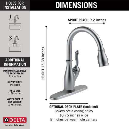 9178TV-AR-DST Leland VoiceIQ Single Handle Pull Down Faucet with Touch2O Technology, Arctic Stainless