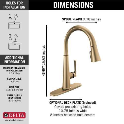 9182-CZ-PR-DST Emmeline Single Handle Pull Down Kitchen Faucet, Lumicoat Champagne Bronze