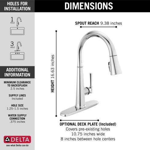 9182-PR-DST Emmeline Single Handle Pull Down Kitchen Faucet, Lumicoat Chrome