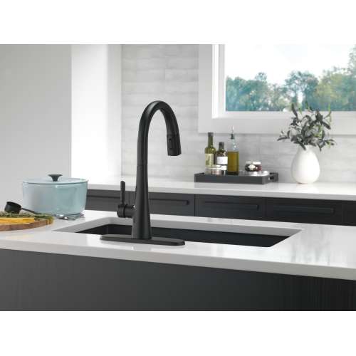 9191-BL-DST Monrovia Single Handle Pull Down Kitchen Faucet, Matte Black