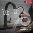 9193T-BL-DST Pivotal Single Handle Pull Down Kitchen Faucet with Touch2O Technology, Matte Black