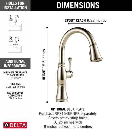 9197-PN-PR-DST Cassidy Single Handle Pull Down Kitchen Faucet, Lumicoat Polished Nickel