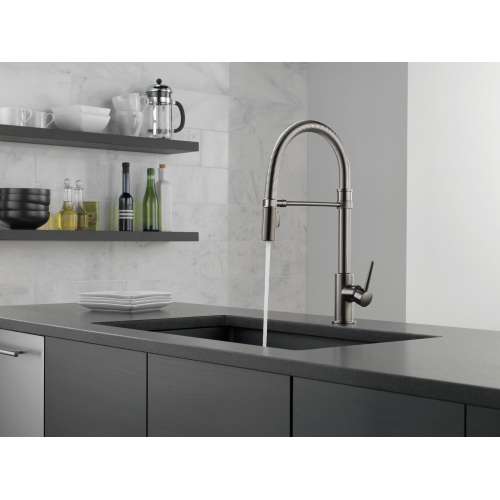 9659-KS-DST Trinsic Single Handle Pull Down Spring Kitchen Faucet, Black Stainless