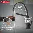 9693T-BL-DST Pivotal Single Handle Exposed Hose Kitchen Faucet with Touch2O Technology, Matte Black