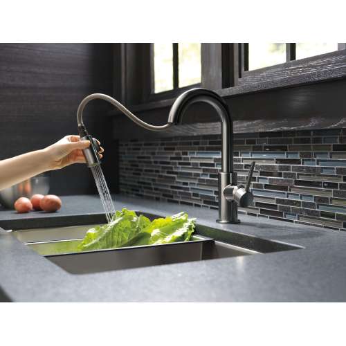 9959-KSLS-DST Trinsic Single Handle Pull Down Bar or Prep Kitchen Limited Swivel, Black Stainless