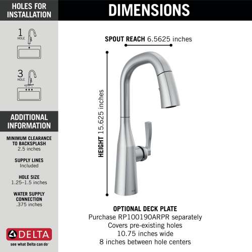 9976-AR-PR-DST Stryke Single Handle Pull Down Bar or Prep Faucet