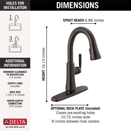9979T-RB-DST Coranto Single Handle Pull Down Bar or Prep Faucet with Touch2O Technology, Venetian Bronze
