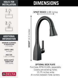 9983-BL-DST Mateo Single Handle Pull Down Bar or Prep Faucet, Matte Black
