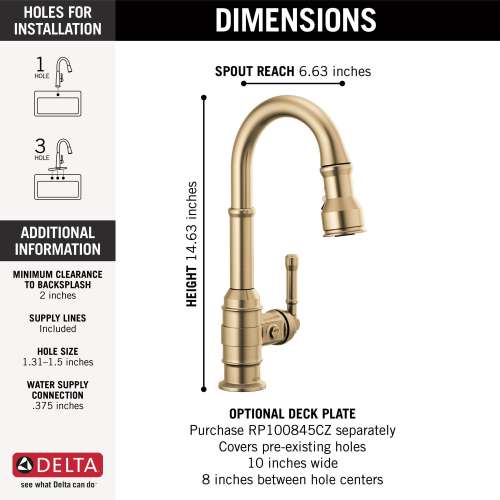 9990-CZ-DST Broderick Single Handle Pull Down Bar or Prep Faucet, Champagne Bronze