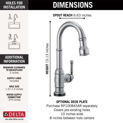 9990T-AR-DST Broderick Single Handle Pull Down Bar or Prep Faucet with Touch2O Technology, Arctic Stainless