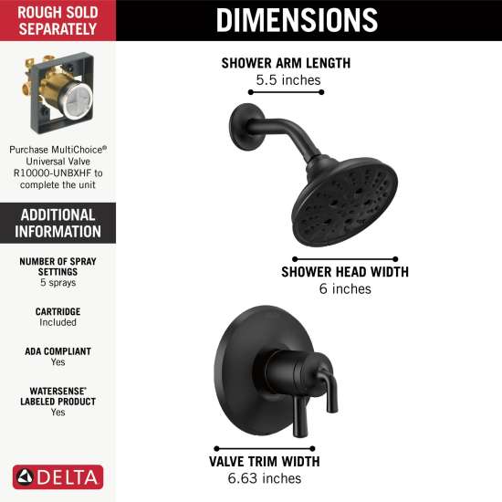 T17233-BL Kayra Monitor 17 Series Shower Trim, Matte Black