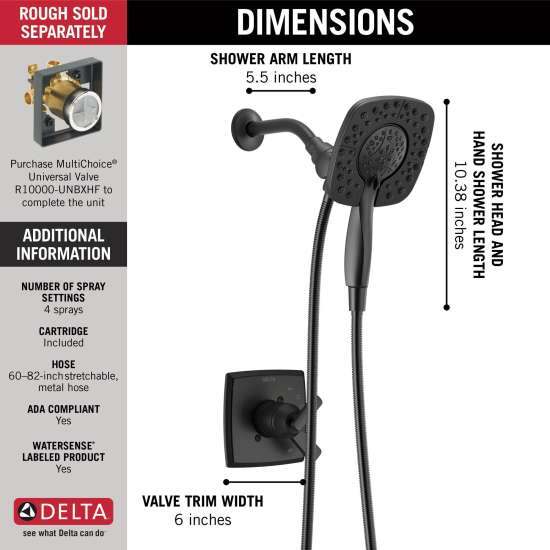T17264-BL-I Ashlyn Monitor 17 Series Shower Trim with In2ition, Matte Black