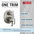 T27989-SS-PR Tetra 17 Series Integrated Diverter Trim with 6-Setting, Lumicoat Stainless