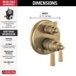 T27T956-CZ Dorval Traditional 2-Handle Monitor 17T Series Valve Trim with 6 Setting Diverter, Champagne Bronze