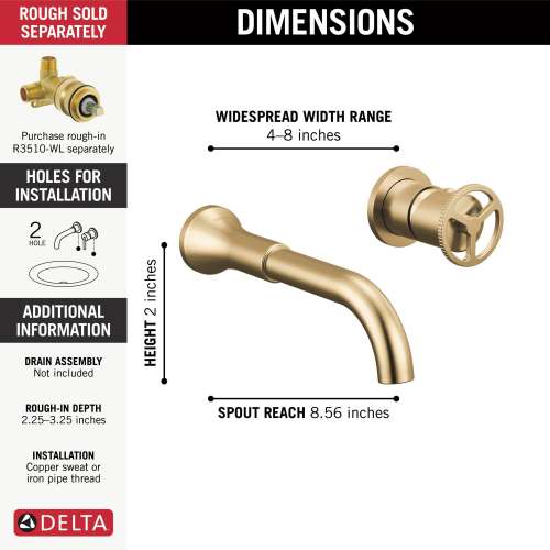 T3558LF-CZWL Trinsic Two Handle Wall Mount Bathroom Faucet Trim, Champagne Bronze