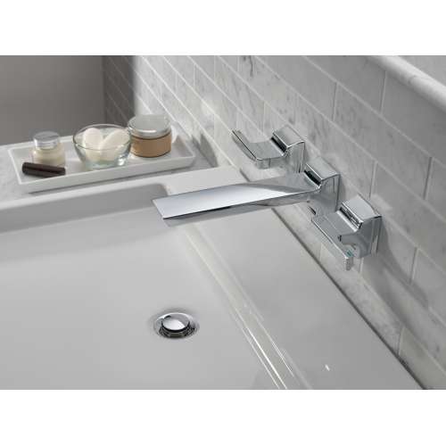 T3599LF-PR-WL Pivotal Two Handle Wall Mount Bathroom Faucet Trim, Lumicoat Chrome