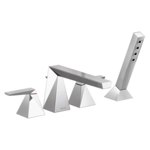 T4743-PR Trillian Delta Trillian Two-Handle Roman Tub Trim with Hand Shower, Lumicoat Chrome