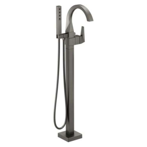 T4746-KS-PR-FL Trillian Delta Trillian Single Handle Floor Mount Tub Filler Trim, Lumicoat Black Stainless