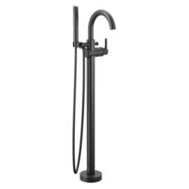 T4759-BLFL Trinsic Delta Trinsic Single Handle Floor Mount Tub Filler Trim with Hand Shower, Matte Black