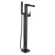 T4768-BLFL Ara Delta Ara Single Handle Floor Mount Channel Spout Tub Filler Trim with Hand Shower, Matte Black