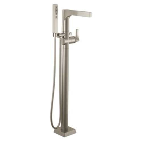T4774-SSFL Zura Delta Zura Single Handle Floor Mount Tub Filler Trim with Hand Shower, Stainless