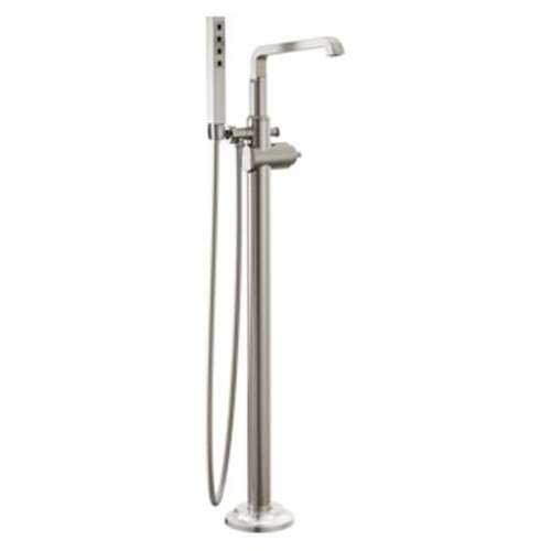 T4789-SS-PR-LHP-FL Tetra Delta Tetra Floor Mount Tub Filler Trim, Lumicoat Stainless