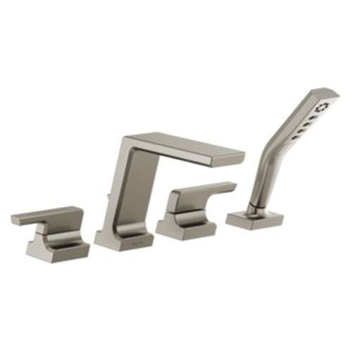 T4799-SS-PR Pivotal Delta Pivotal Roman Tub with Hand Shower Trim, Lumicoat Stainless