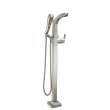 Tesla Single Handle Floor Mount Tub Filler with Hand Shower in Stainless