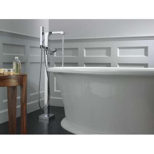 Ara Single Handle Floor Mount Tub Filler Trim with Hand Shower in Chrome
