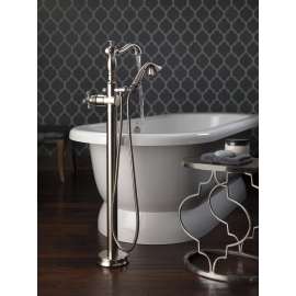 T4797-SSFL-LHP Cassidy Single Handle Floor Mount Tub Filler Trim with Hand Shower Less Handle in Stainless