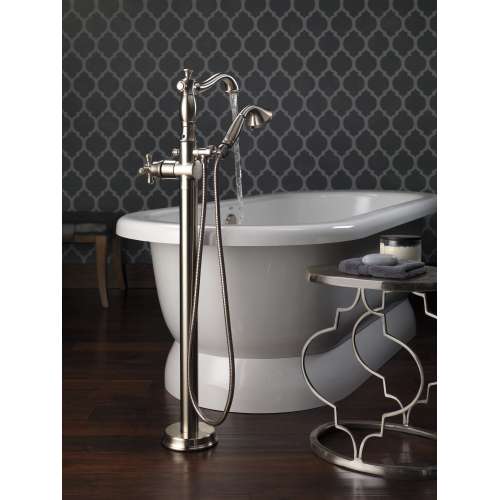 T4797-SSFL-LHP Cassidy Single Handle Floor Mount Tub Filler Trim with Hand Shower Less Handle in Stainless