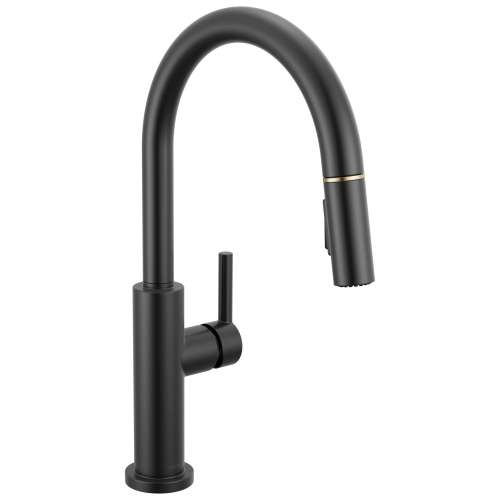 19867LF-GZ Nicoli 11.06-in x 10.75-in x 17.06-in Single-Handle Pull-Down Kitchen Faucet, Matte Black and Champagne Bronze