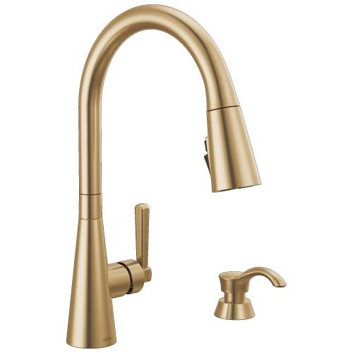 19893Z-CZSD-DST Boyd 11.63-in x 10.75-in x 16.50-in Single-Handle Pull-Down Kitchen Faucet with Soap Dispenser and Shieldspray Technology, Champagne Bronze