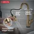 9678T-CZ-DST Leland 8.25-in x 4.38-in x 14.50-in Single-Handle Pull-Down Bar and Prep Faucet with Touch2O Technology, Champagne Bronze