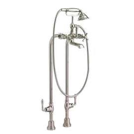 Transitional Floor Mount Bathtub Filler with Hand Shower and Cross Handles, D3510296C.150, D3510296C.150