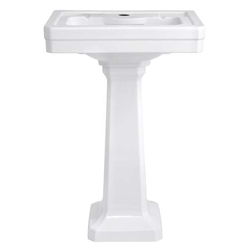 24 Inch Pedestal Bathroom Sink- Single Faucet Hole, in Canvas White