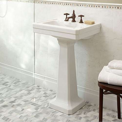 28 Inch Pedestal Bathroom Sink- Three Faucet Holes, in Canvas White