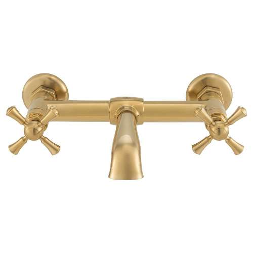 Wall Mount Bathroom Faucet with Cross Handles, in Satin Brass