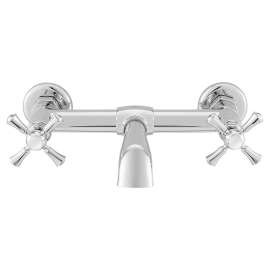 Wall Mount Bathroom Faucet with Cross Handles, in Polished Chrome
