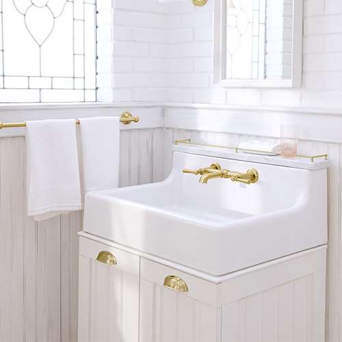 Wall Mount Bathroom Faucet, in Satin Brass