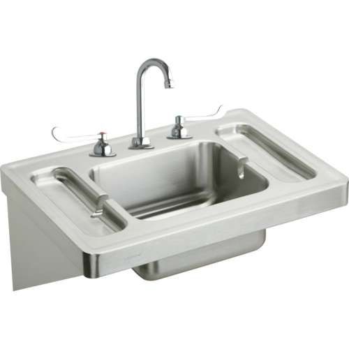 Commercial Surgeons Lavatory Sink Package with 3 Faucet Holes in Buffed Satin