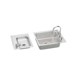 Lustertone DRKR24119LC Stainless Steel Double Bowl Top Mount Quick-Clip Sink and Faucet Kit with 4 Faucet Holes in Lustrous Highlighted Satin