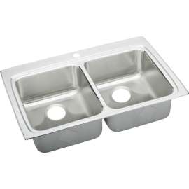 LRADQ332250 Gourmet Lustertone Stainless Steel Double Bowl Top Mount Quick-Clip Sink