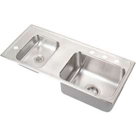 Lustertone DRKADQ371745L4 Stainless Steel Double Bowl Top Mount Quick-Clip Sink with 4 Faucet Holes in Lustrous Highlighted Satin