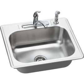 Stainless Steel Single Bowl Top Mount Sink and Faucet Kit with 4 Faucet Holes in Elite Satin