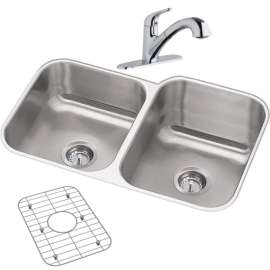 DXUH312010LDFBG Stainless Steel Double Bowl Undermount Sink and Faucet Kit in Radiant Satin