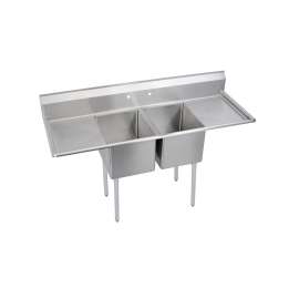 Dependabilt Stainless Steel 70" X 25-13/16" X 43-3/4" 16 Ga. Two Comp Sink W/18" Lr Drainboards+Stainless Steel Legs, 14-2C16X20-2-18X
