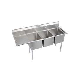 Dependabilt Stainless Steel 72-1/2" X 25-13/16" X 43-3/4" 16 Gauge Three Compartment Sink W/ 18" Left Drainboard And Stainless Steel Legs, 14-3C16X20-L-18X