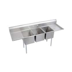 Dependabilt Ss 94" X 29-13/16" X 44-3/4" 16 Gauge Three Compartment 14" Deep Sink W/18" L&R Drainboards + Ss Legs, 14-3C18X24-2-18X